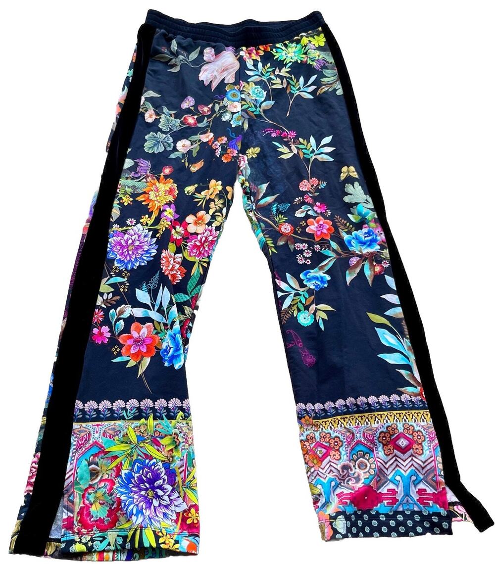 Johnny Was Floral Print Flare Pants Women's Medium Boho Wide Leg Pull On